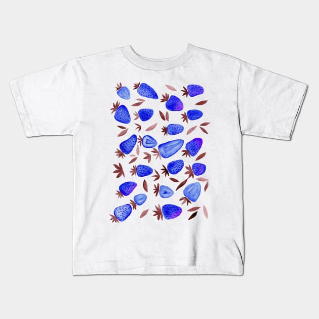 Watercolors strawberries - blue Kids T-Shirt by wackapacka